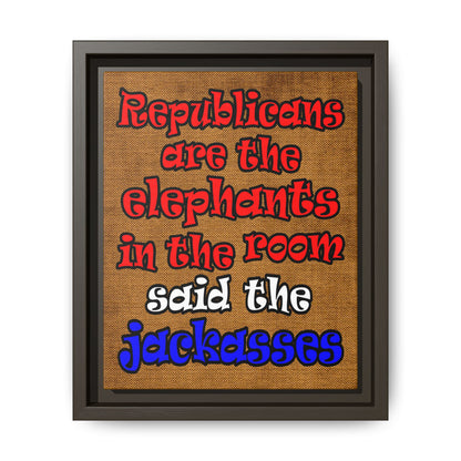 donkeys and elephants - framed canvas art (brown papyrus)