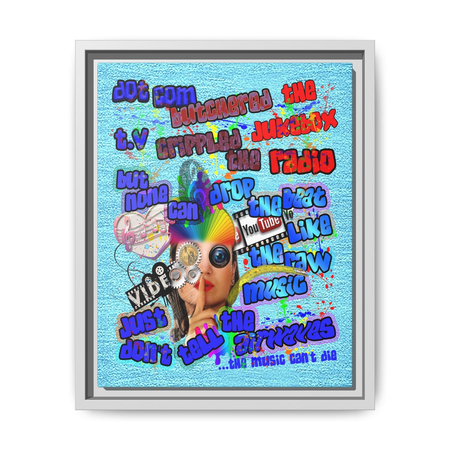 drop the beat - framed canvas art (faded blue)