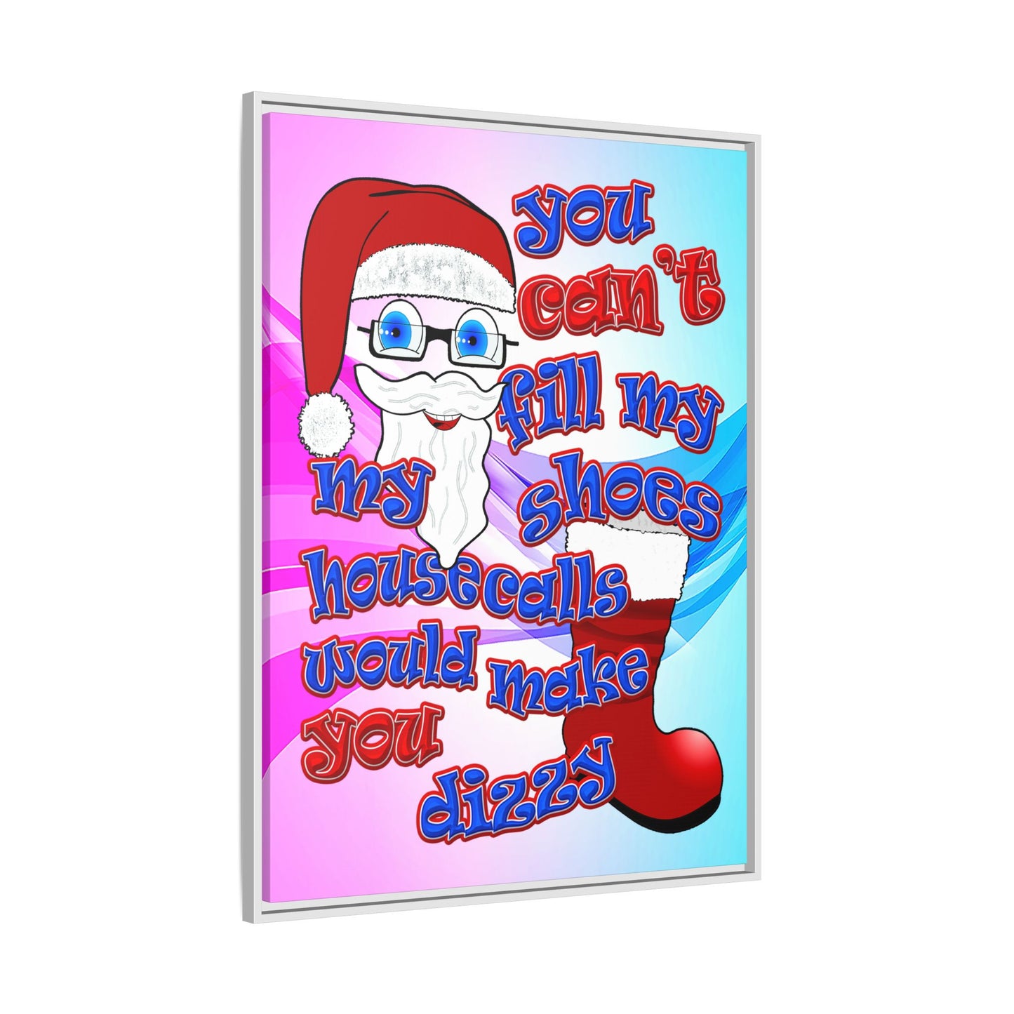 santa's shoes - framed canvas art (light blue-pink wave)