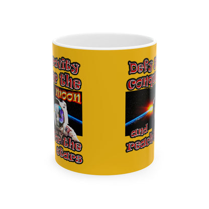 defy conquer reach - White Mug (yellow)