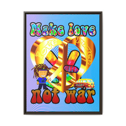 love peace - framed canvas art (light blue-purple wave)