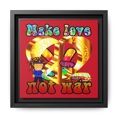 love peace - framed canvas art (dark red)