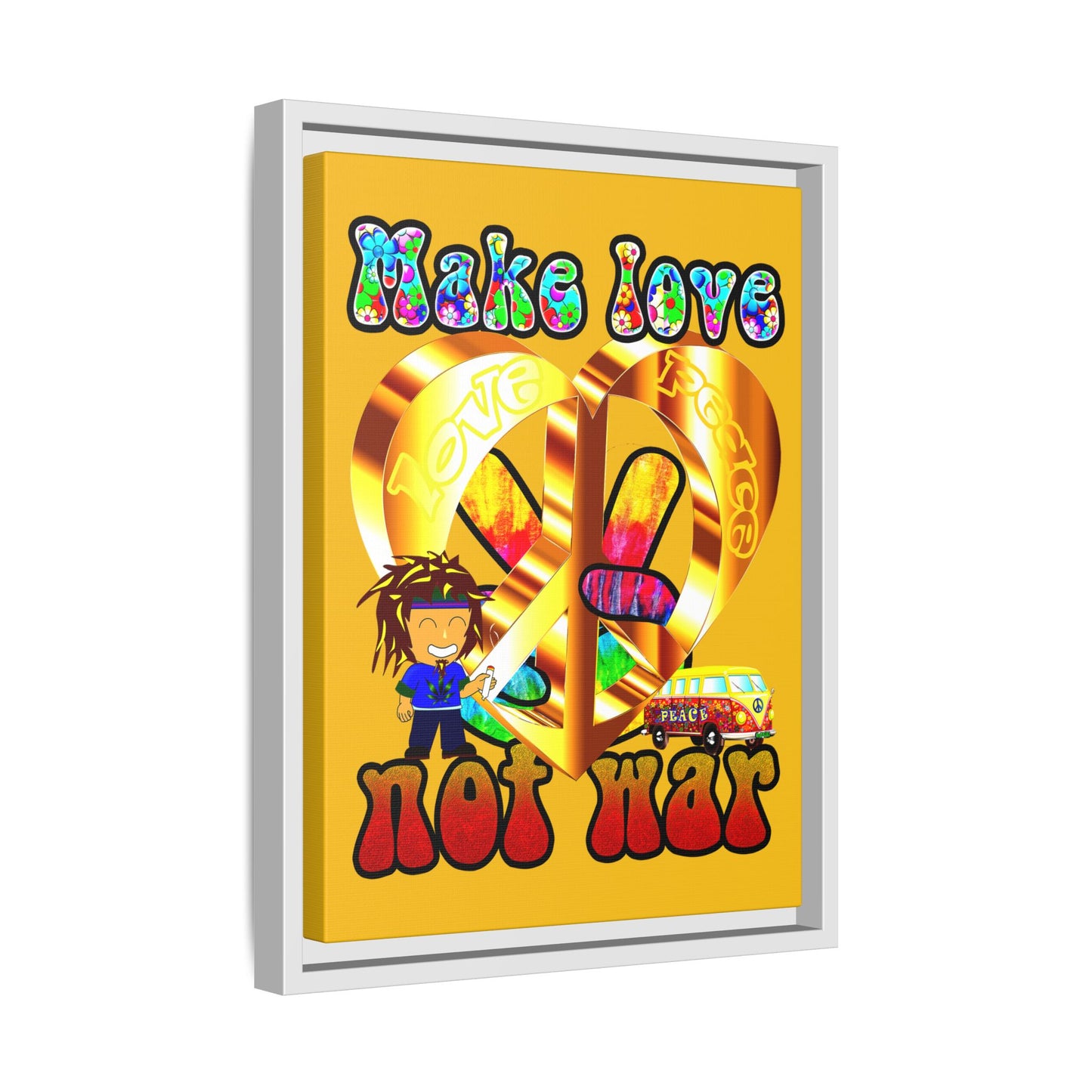 love peace - framed canvas art (yellow)