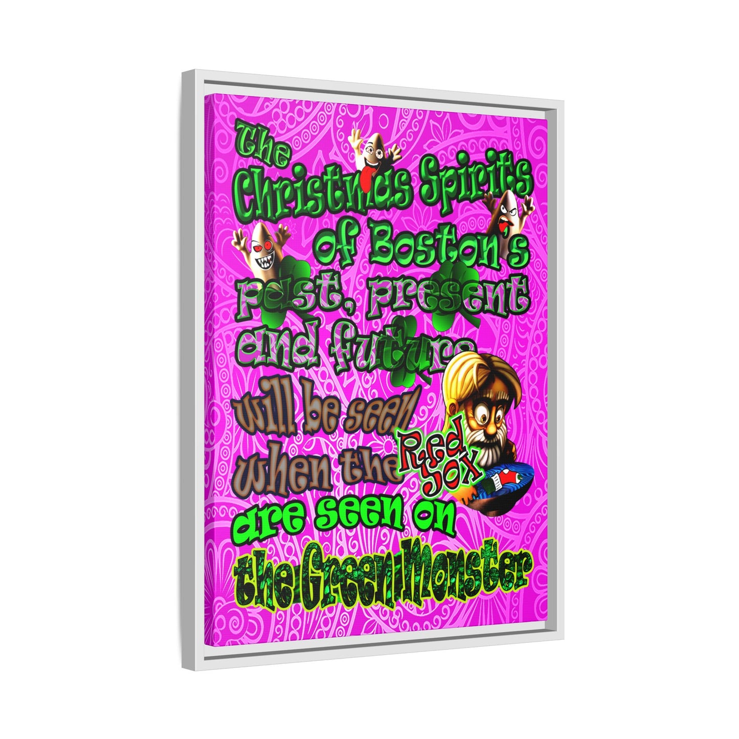 christmas spirits of boston - framed canvas art (pink swirl)