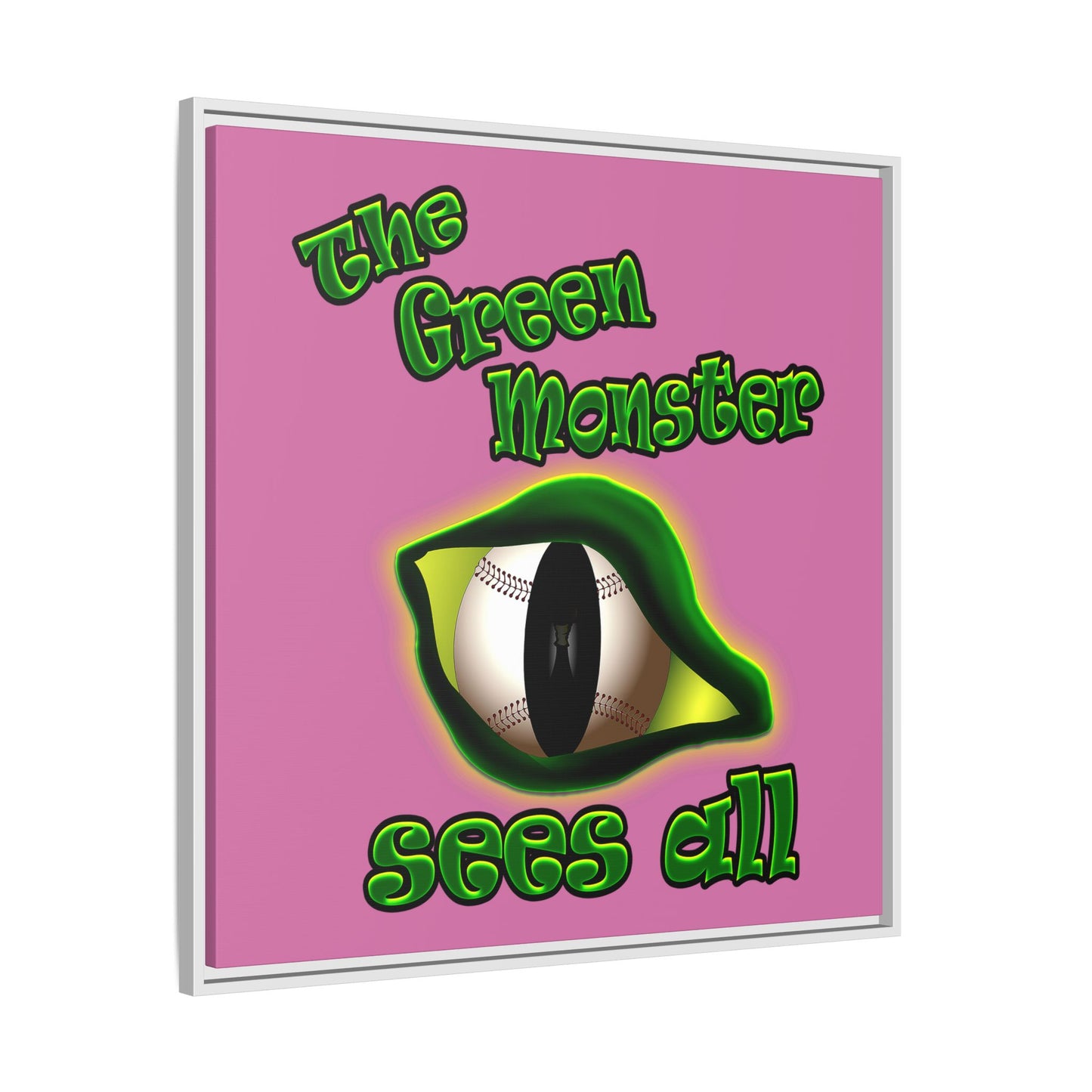 green monster - framed canvas art (light pink)