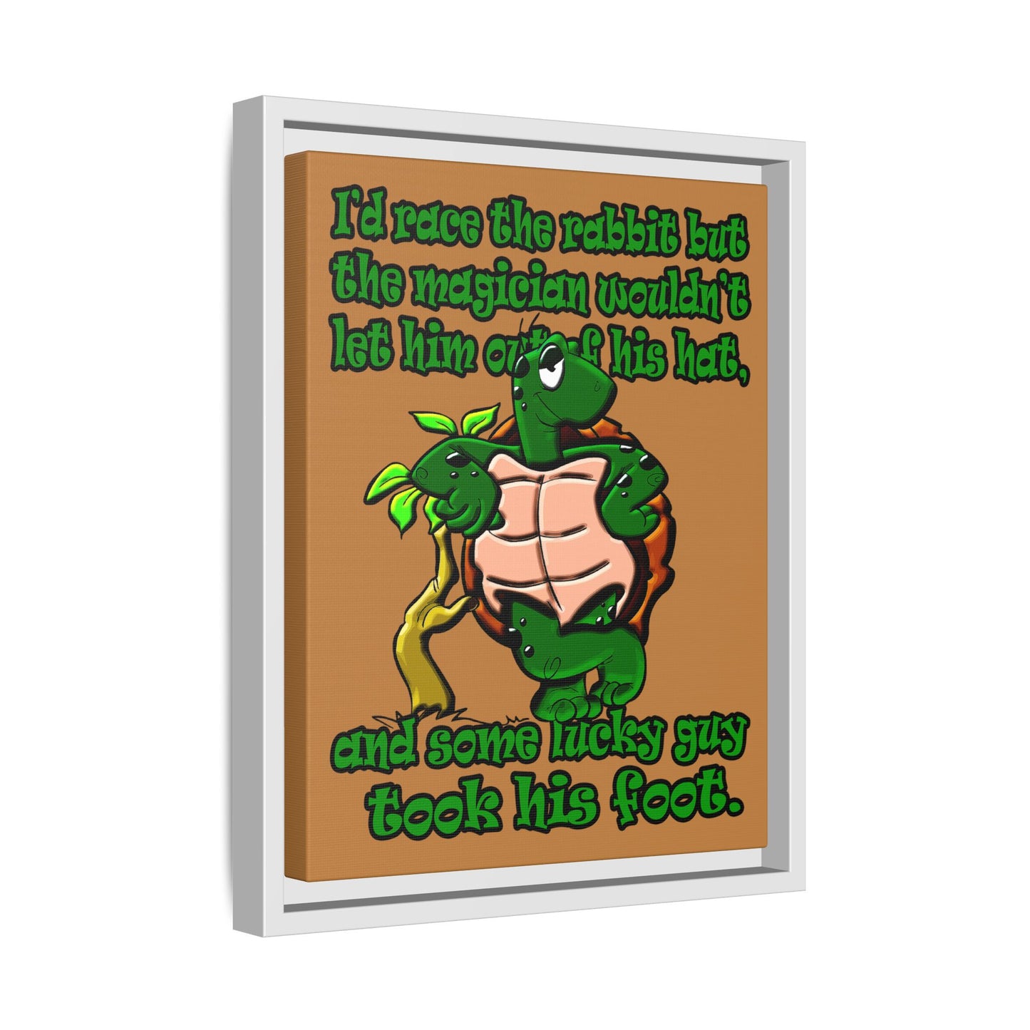turtle race - framed canvas art (light brown)