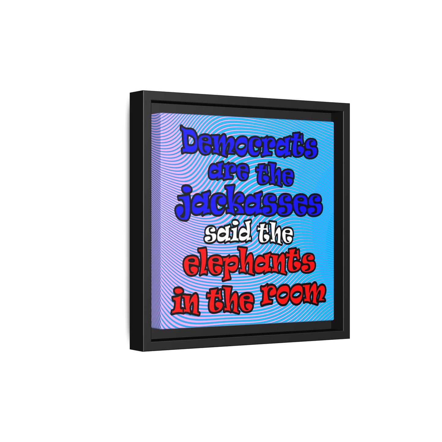 donkeys and elephants - framed canvas art (light blue-purple wave)