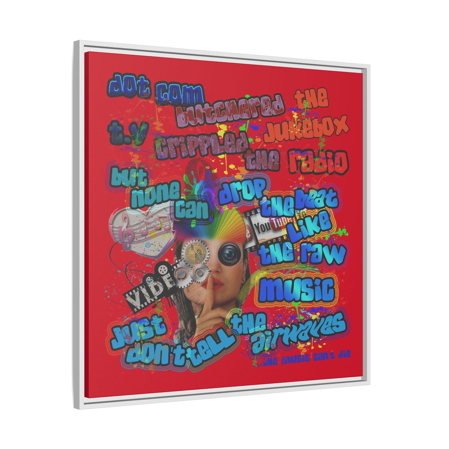 drop the beat - framed canvas art (dark red)