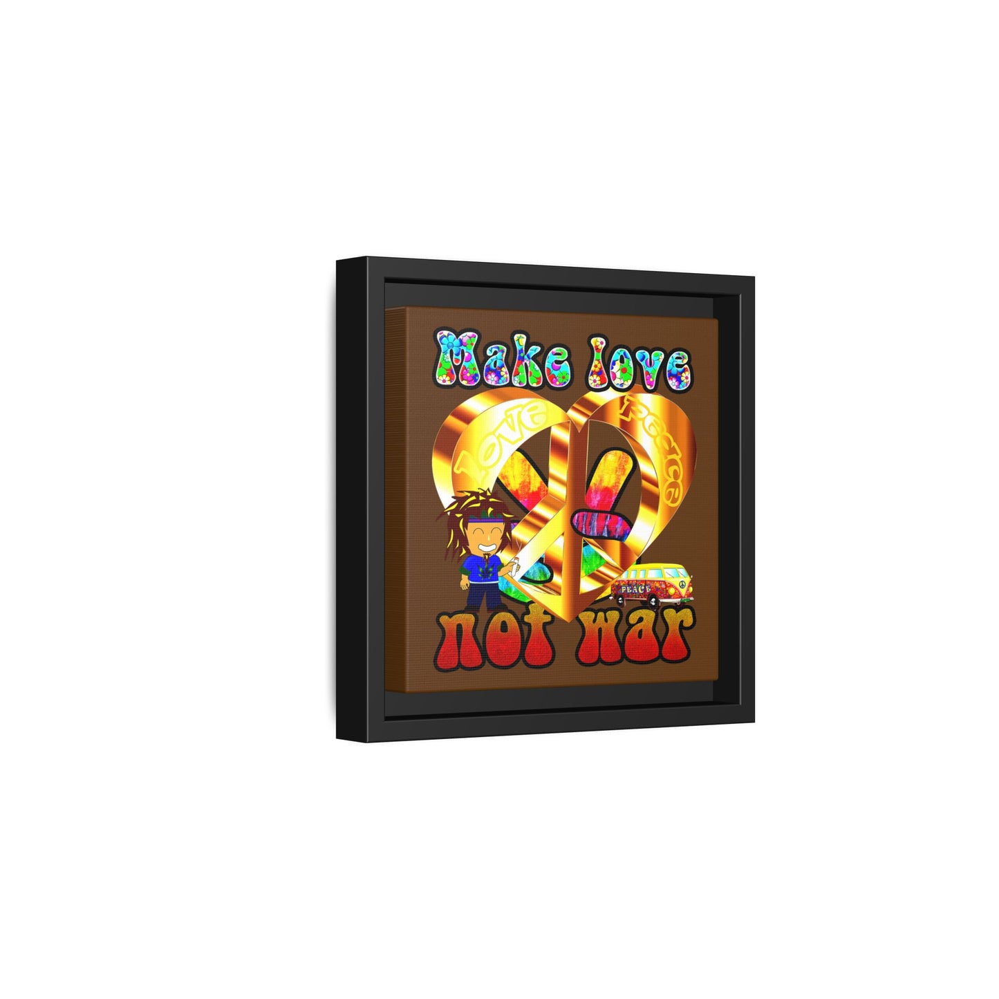 love peace - framed canvas art (brown)