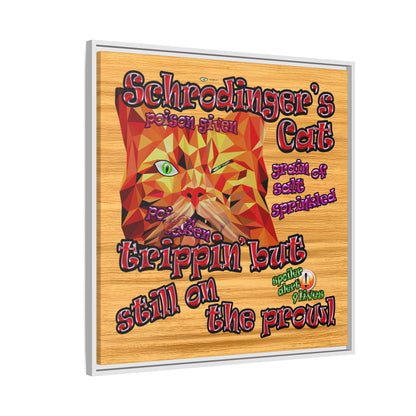 schrodinger's cat - framed canvas art (butterscotch wood finish)