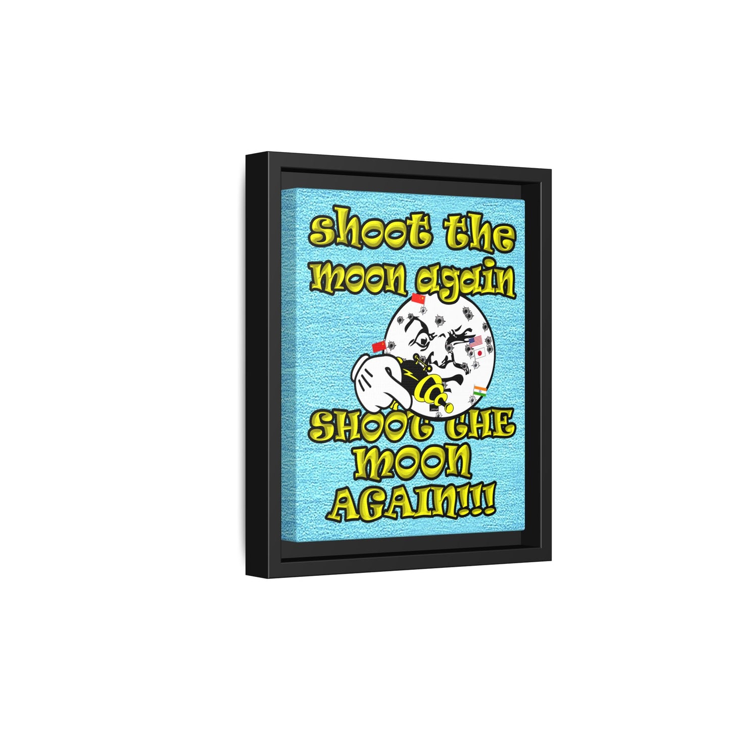 shoot the moon again - framed canvas art (faded blue)