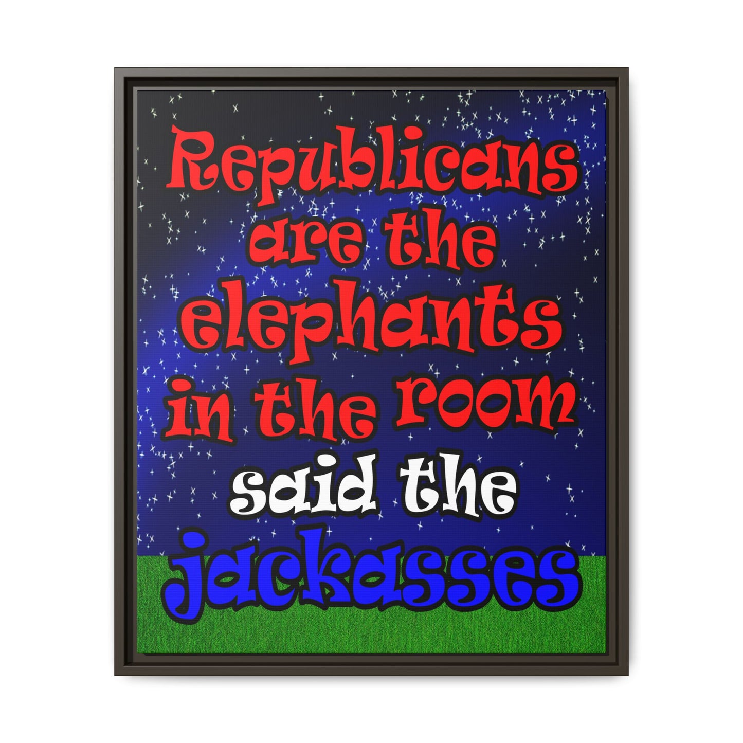donkeys and elephants - framed canvas art ('snoops' background)