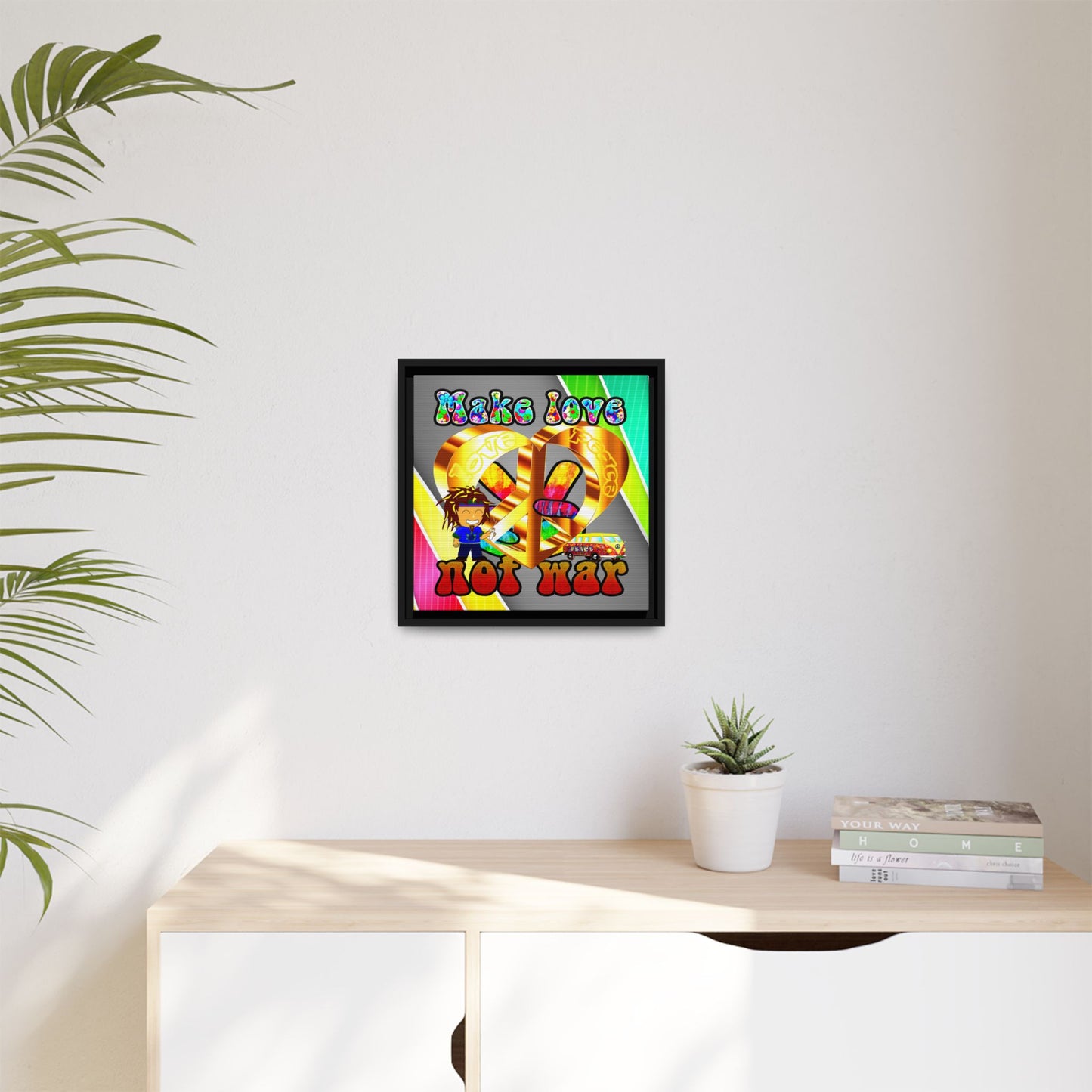 love peace - framed canvas art (rainbow split)