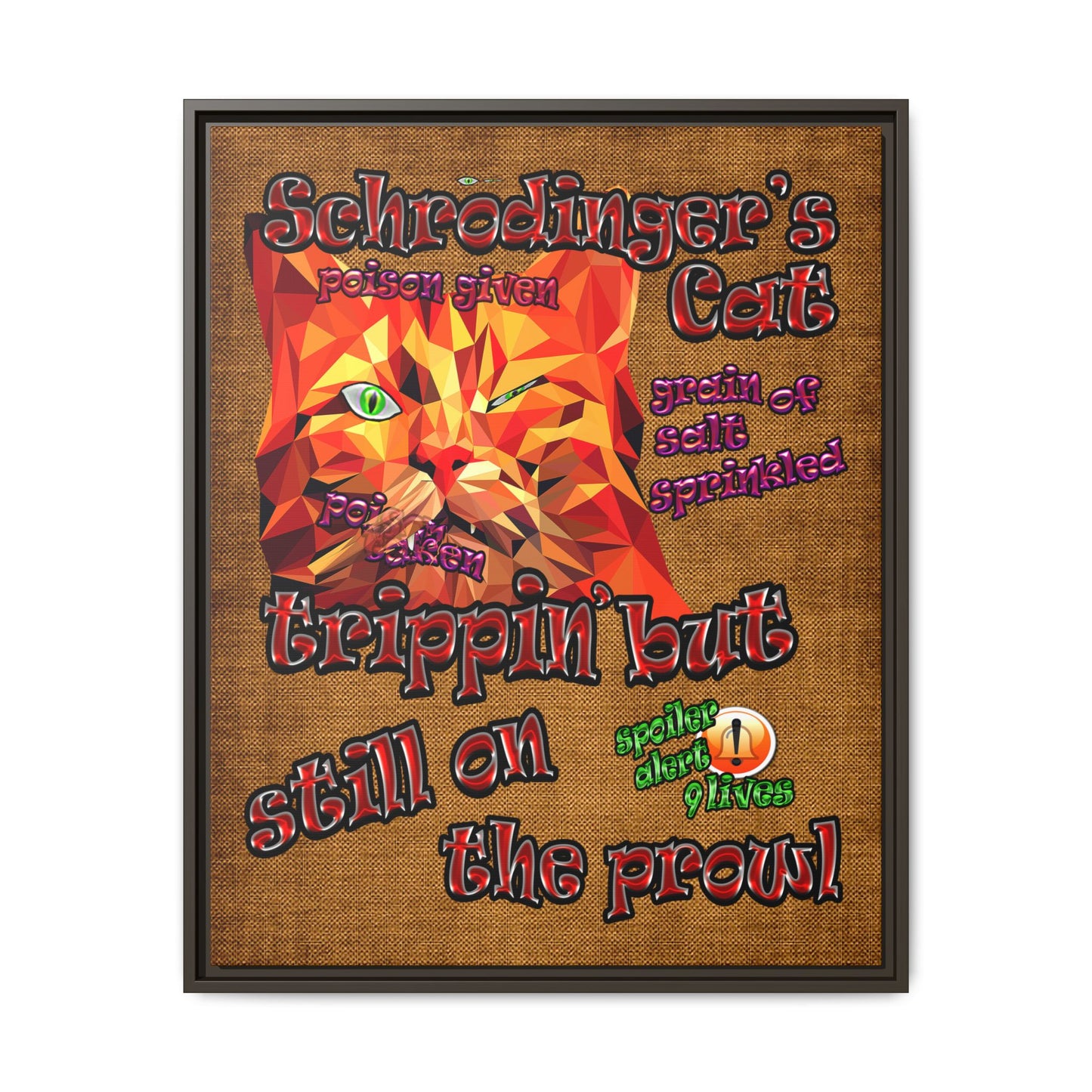 schrodinger's cat - framed canvas art (brown papyrus)