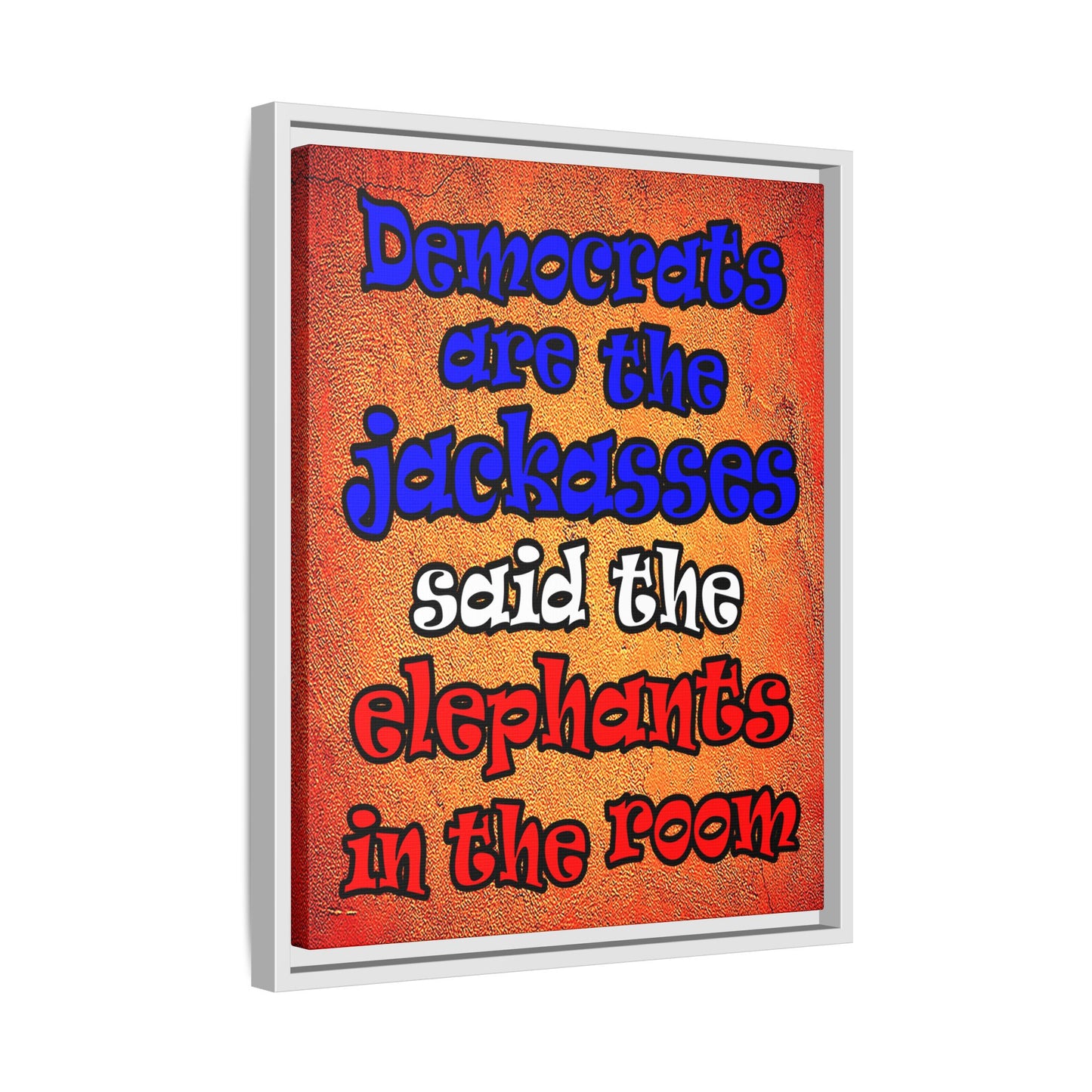 donkeys and elephants - framed canvas art (burnt orange)