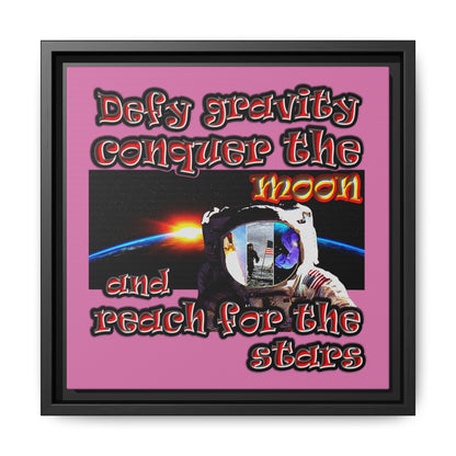 defy conquer reach - framed canvas art (light pink)