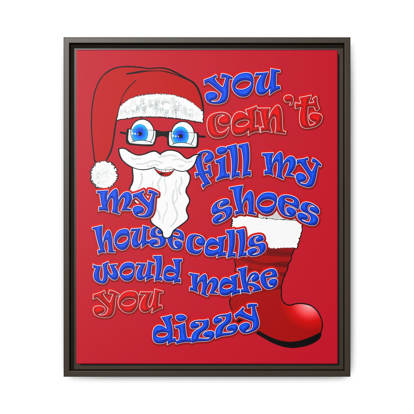 santa's shoes - framed canvas art (dark red)