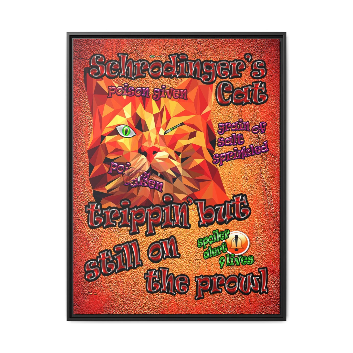 schrodinger's cat - framed canvas art (burnt orange)
