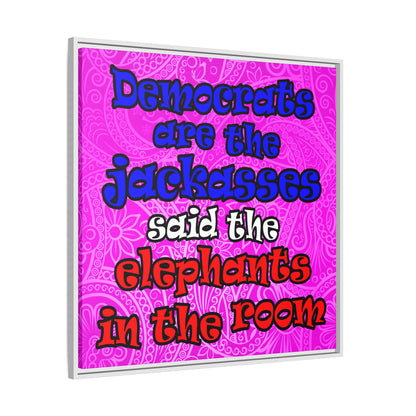 donkeys and elephants - framed canvas art (pink swirl)