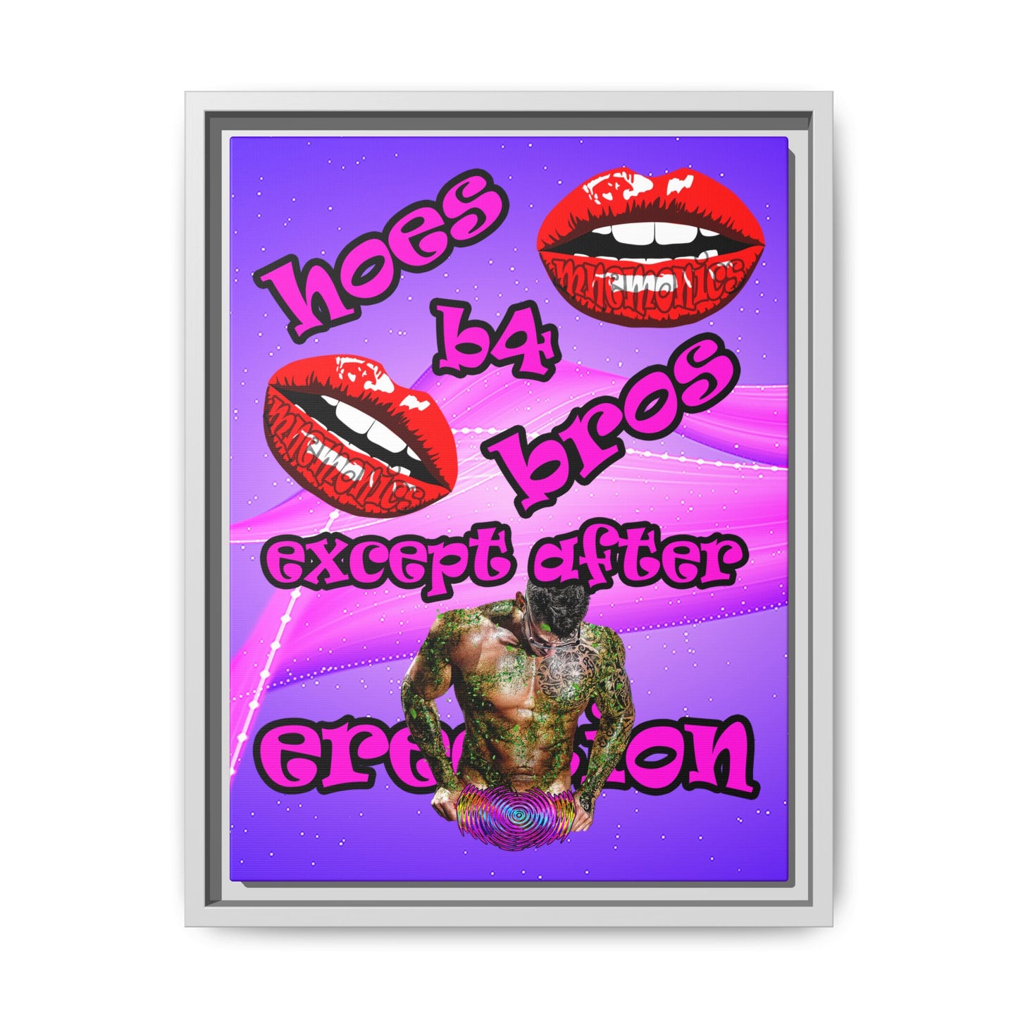 hoes b4 bros - framed canvas art (purple-pink wave)