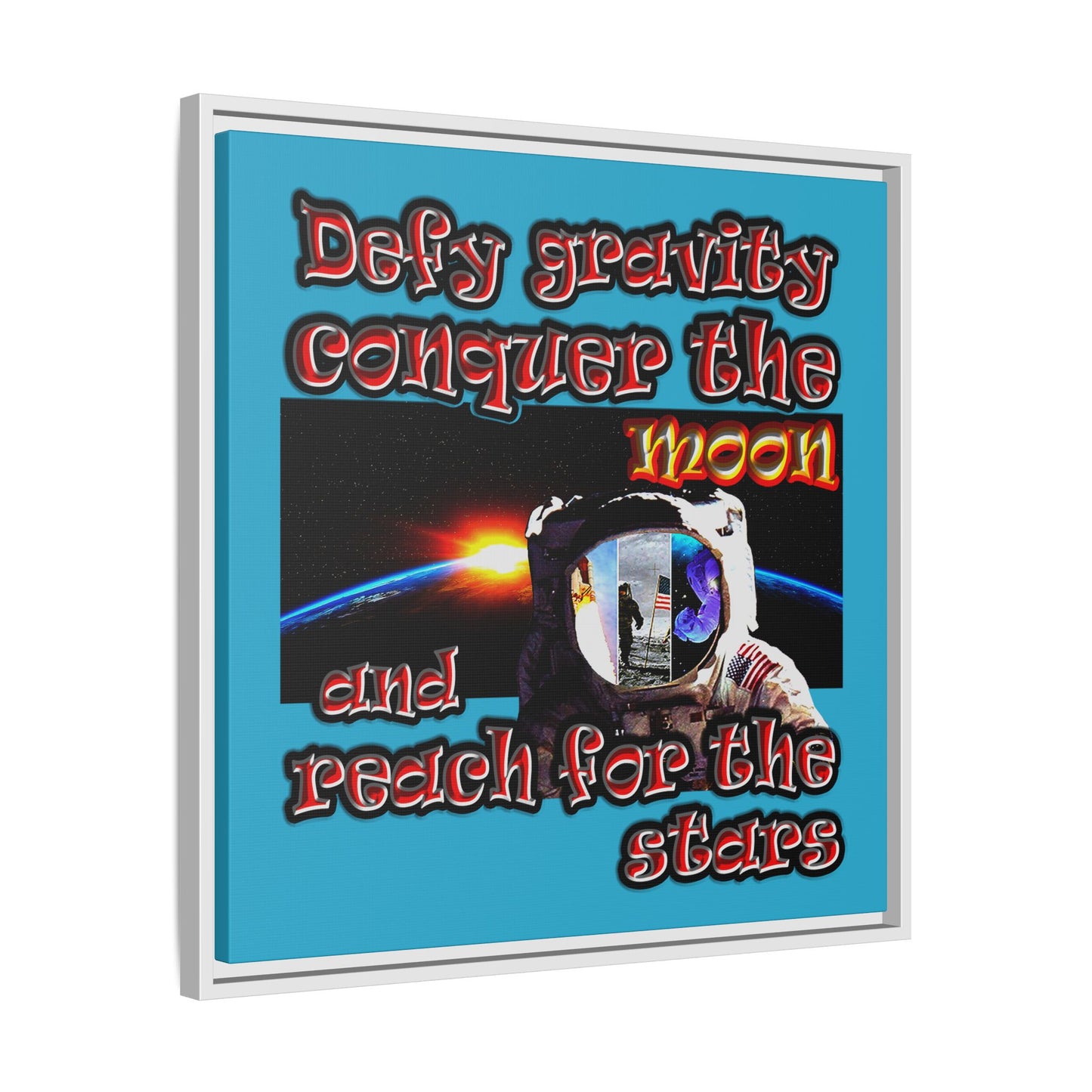 defy conquer reach - framed canvas art (turquoise)