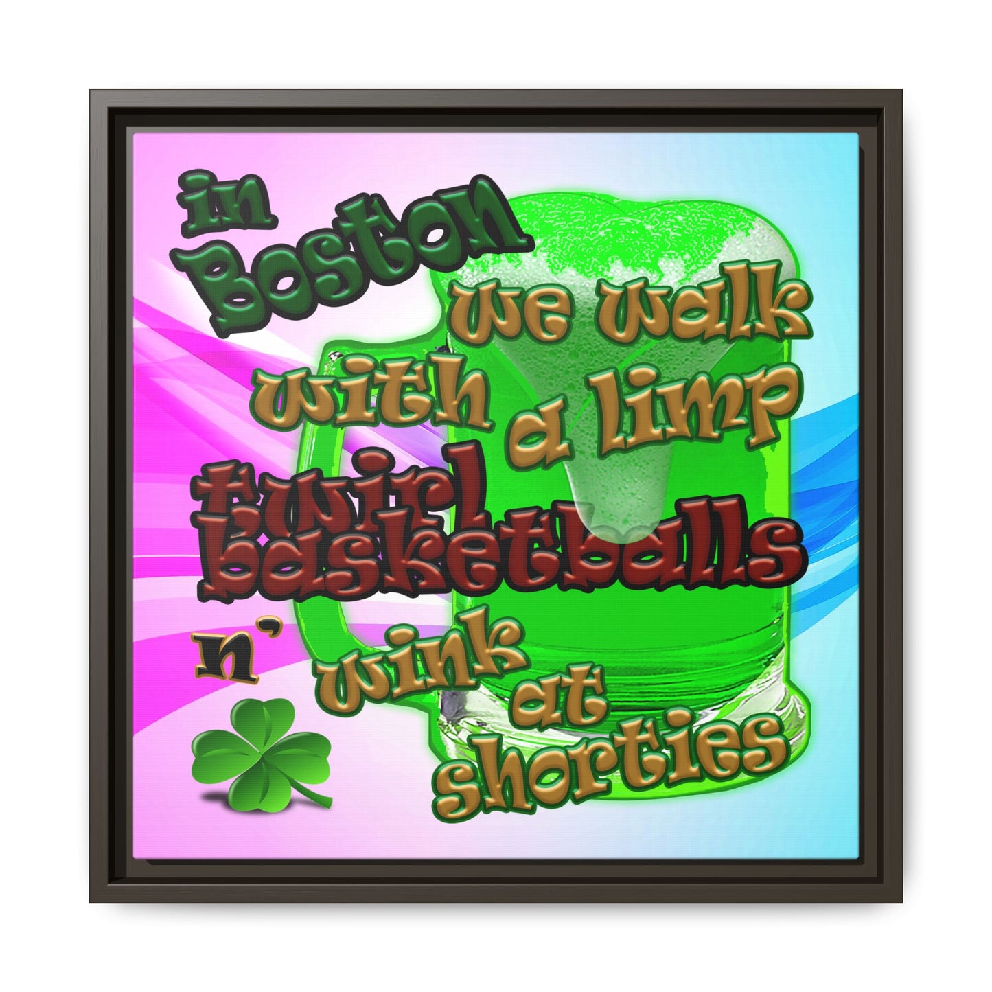 celtics logo - framed canvas art (light blue-pink wave)