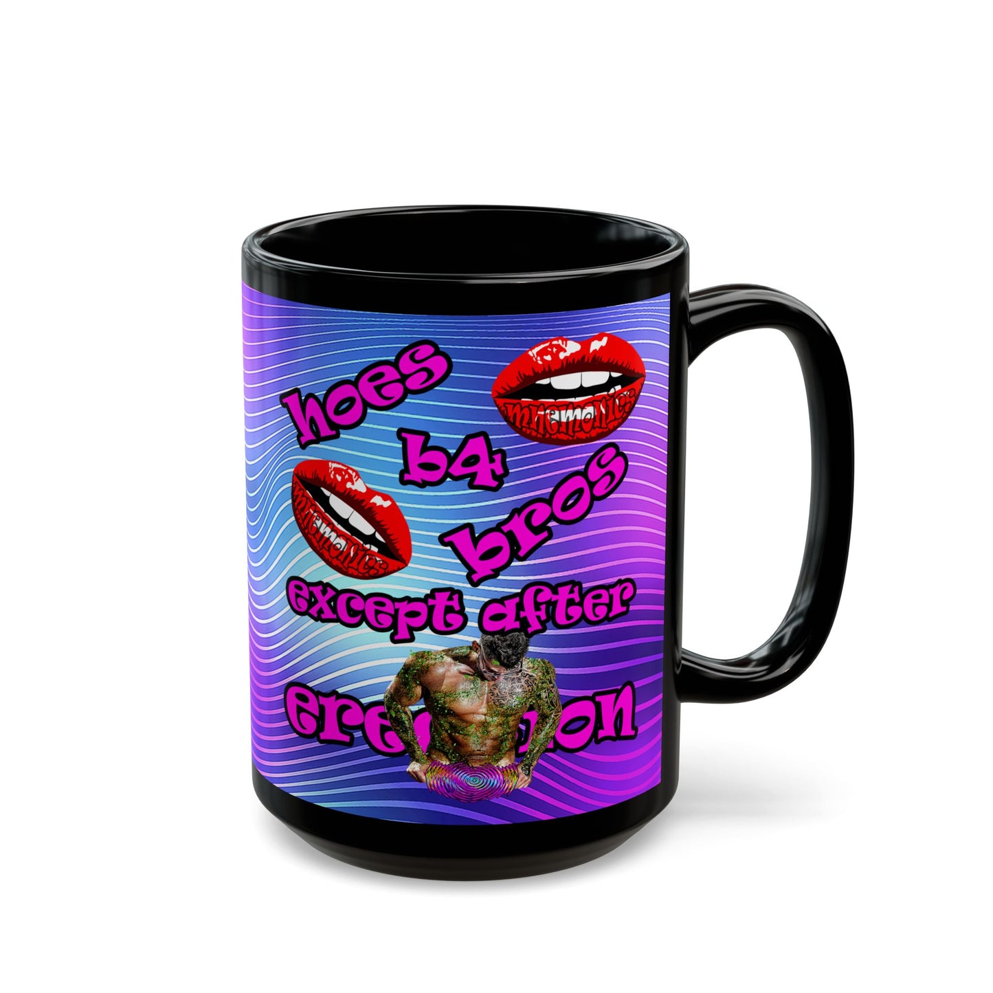 hoes b4 bros - Black Mug (purple wave)