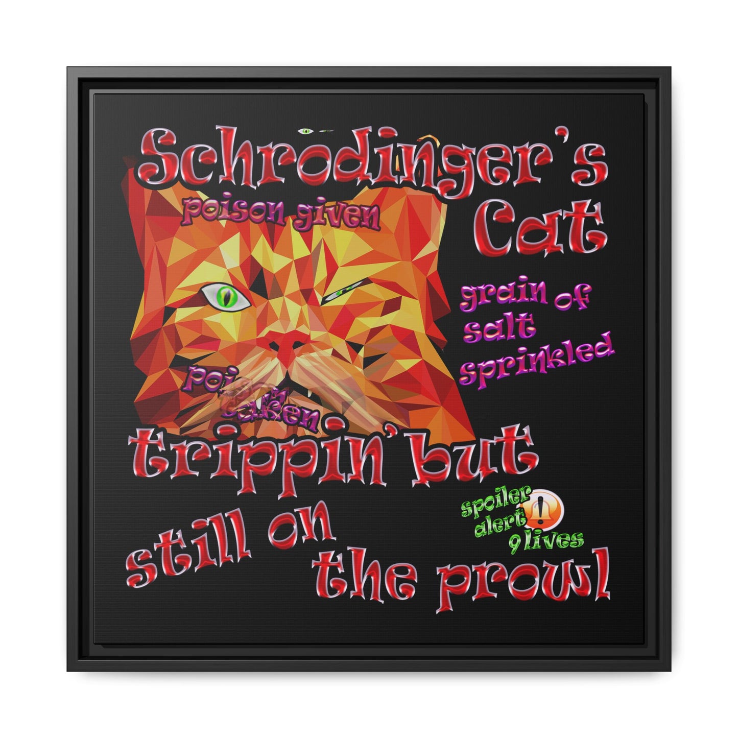 schrodinger's cat - framed canvas art (black)