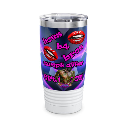 hoes b4 bros - Ringneck Tumbler, 20oz (grey-pink wave)