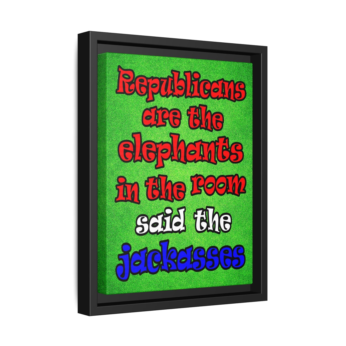 donkeys and elephants - framed canvas art (green turf)