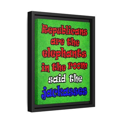 donkeys and elephants - framed canvas art (green turf)