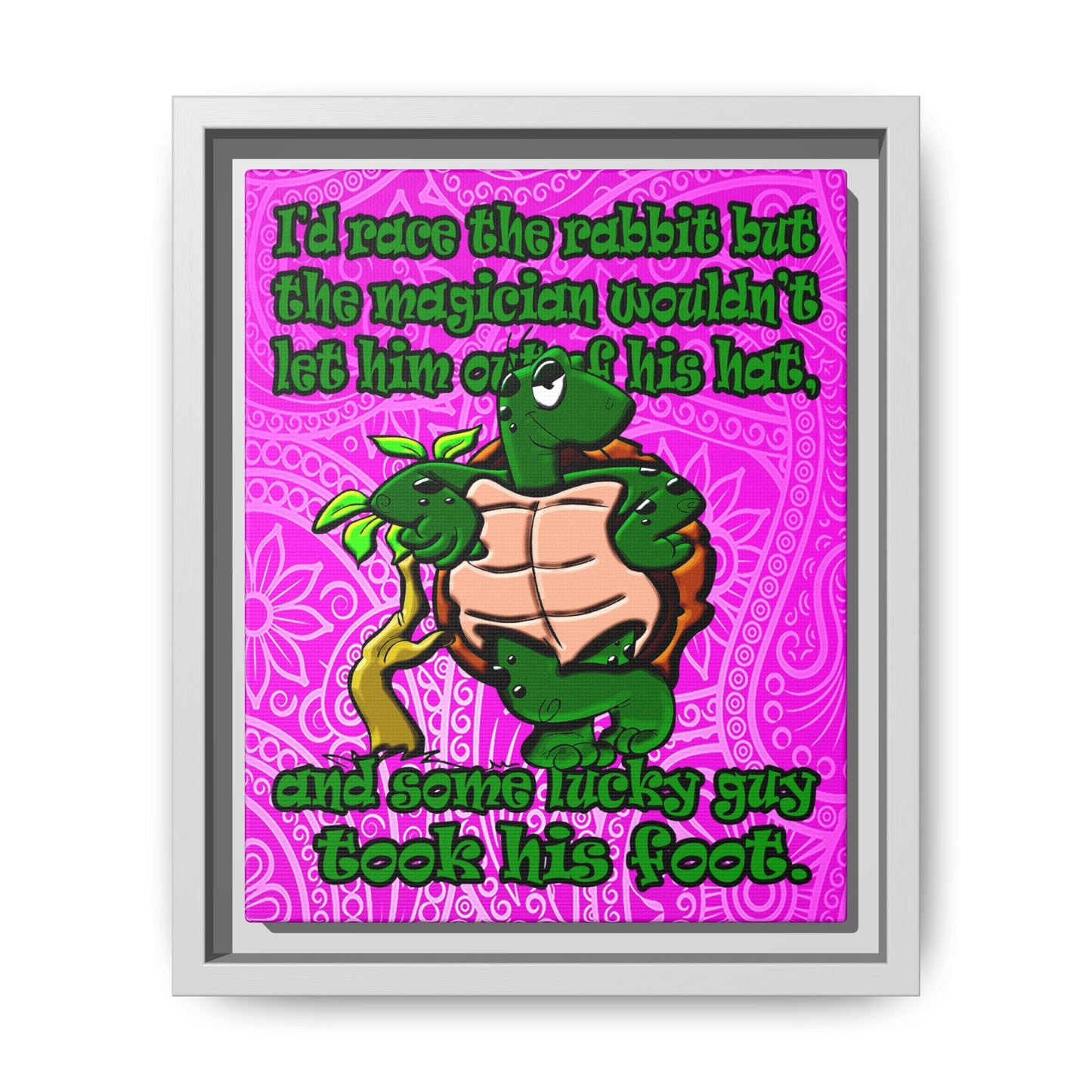 turtle race - framed canvas art (pink swirl)