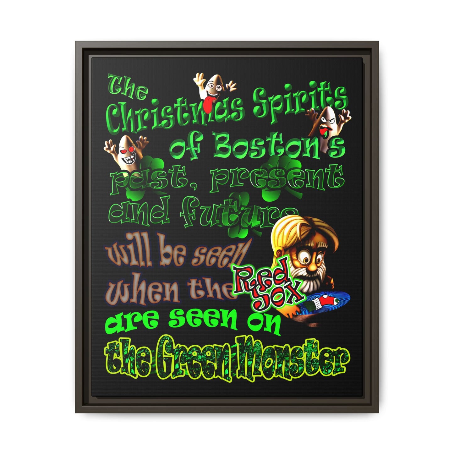 christmas spirits of boston - framed canvas art (black)