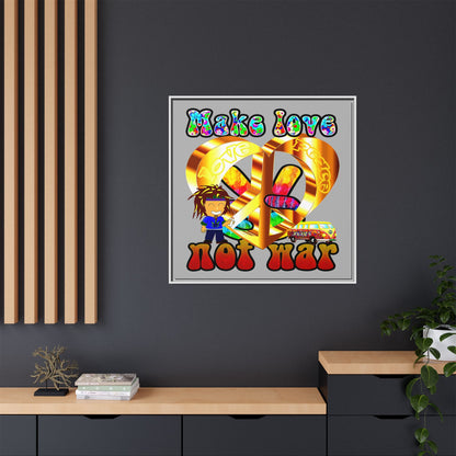 love peace - framed canvas art (light grey)