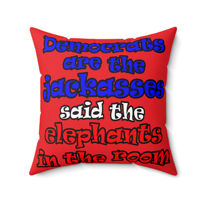 donkeys and elephants - Spun Polyester Square Pillow - (red)