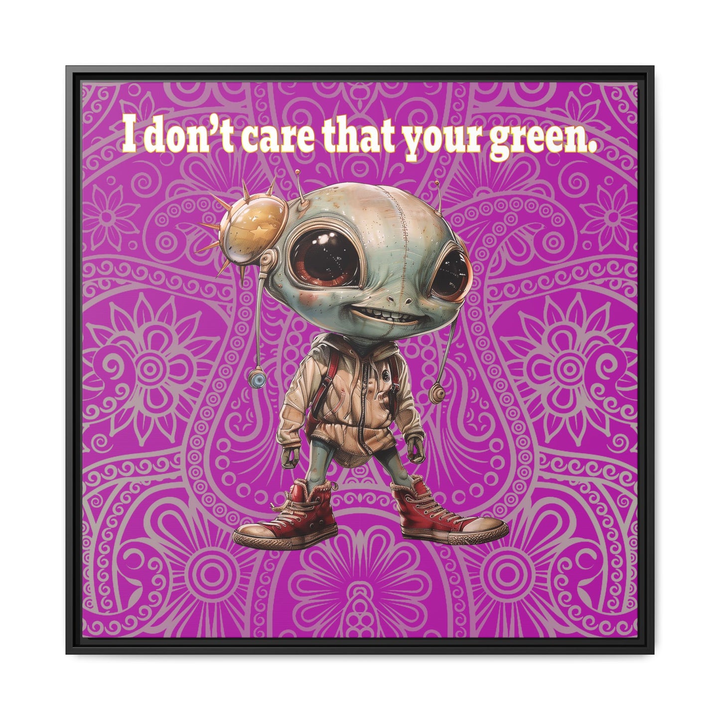 I don't care that your green - framed canvas art (pink swirl)