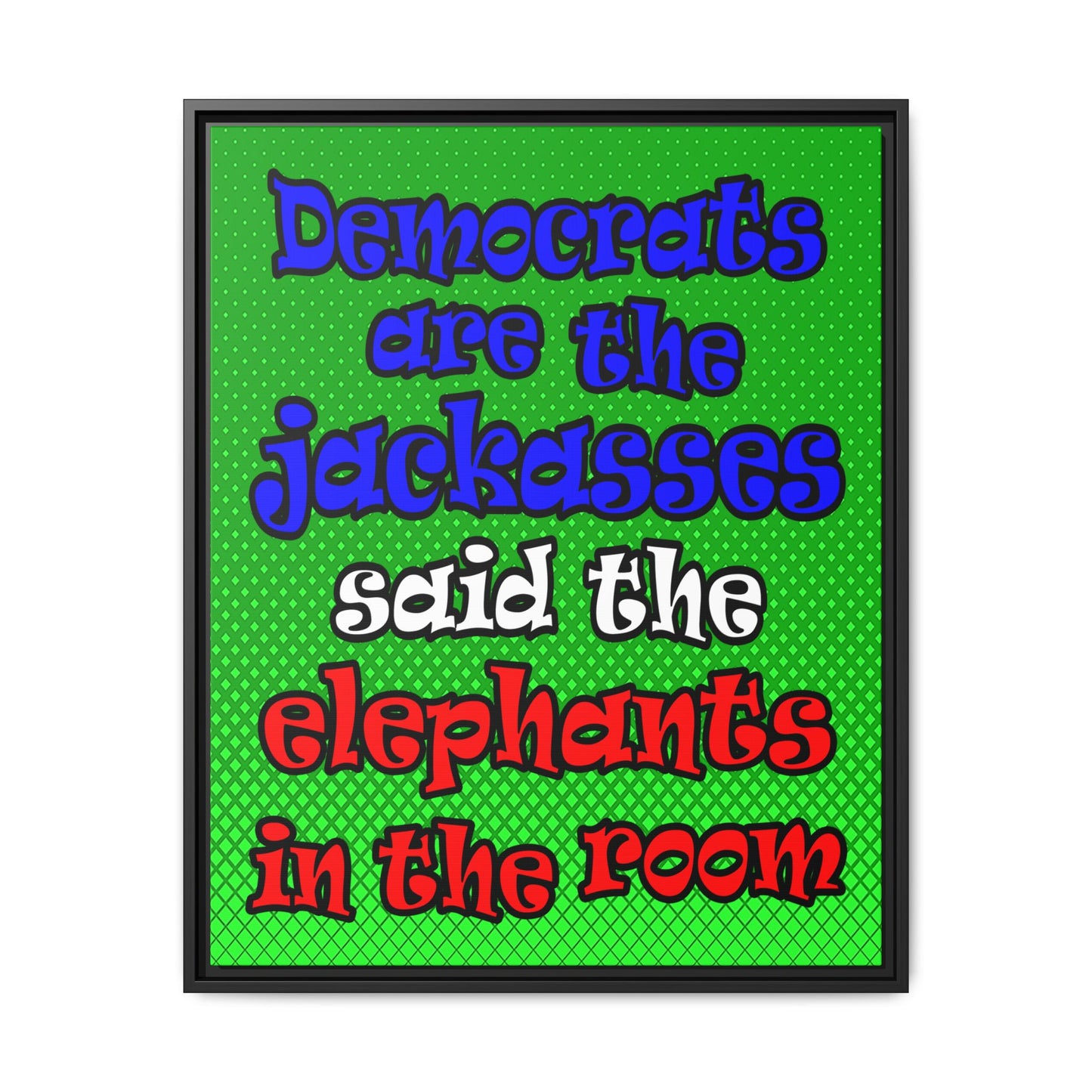 donkeys and elephants - framed canvas art (logo green)