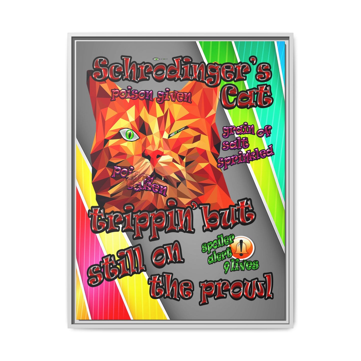 schrodinger's cat - framed canvas art (rainbow split)