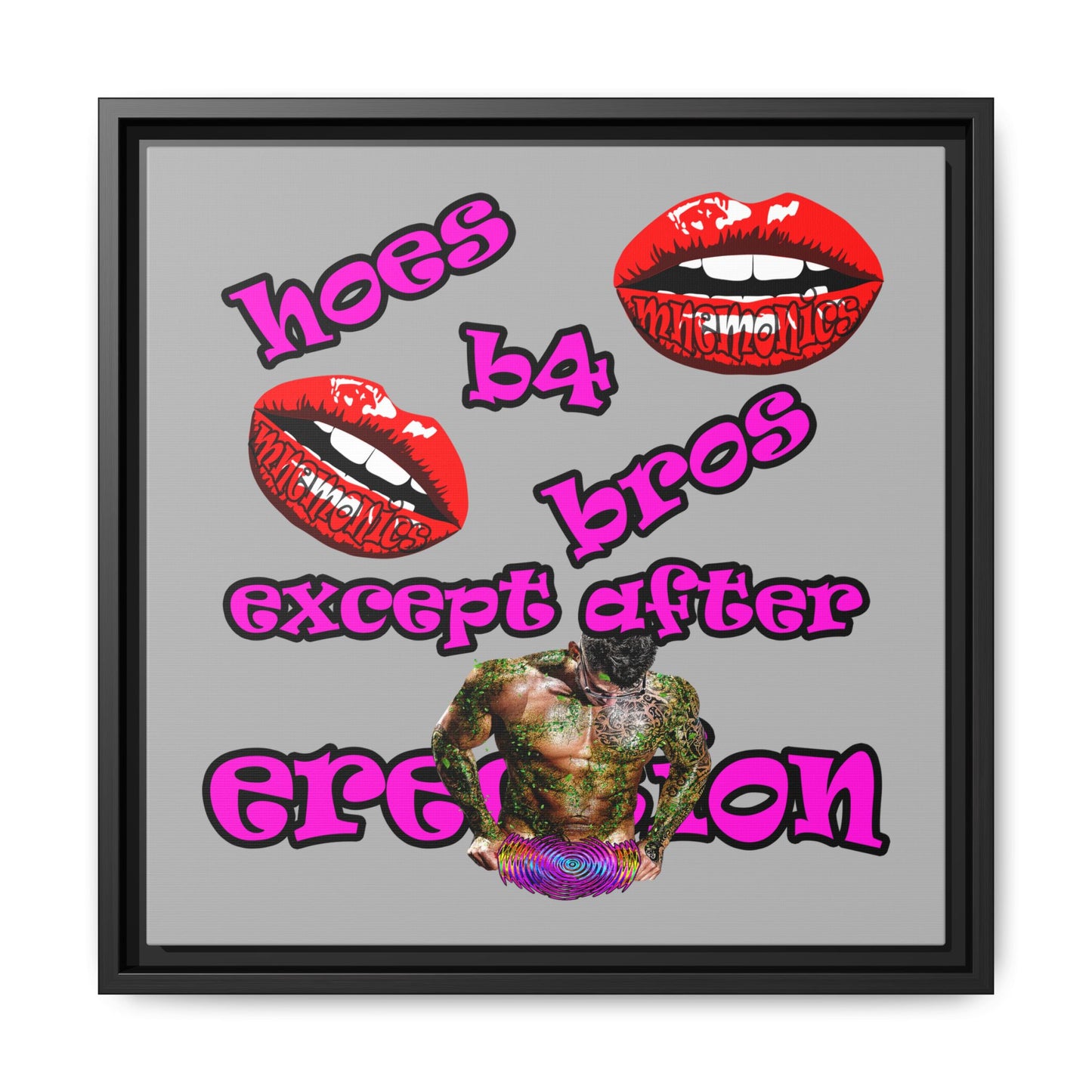 hoes b4 bros - framed canvas art (light grey)