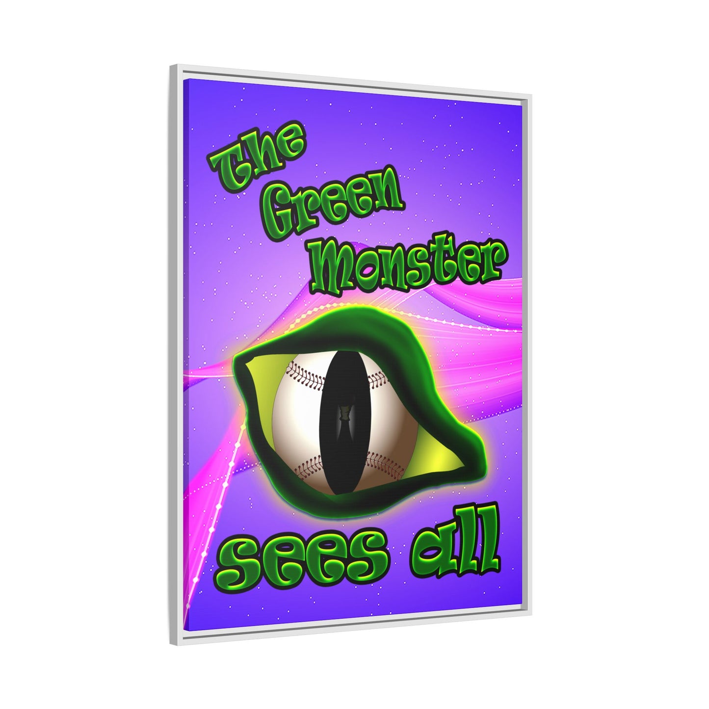 green monster - framed canvas art (purple-pink wave)