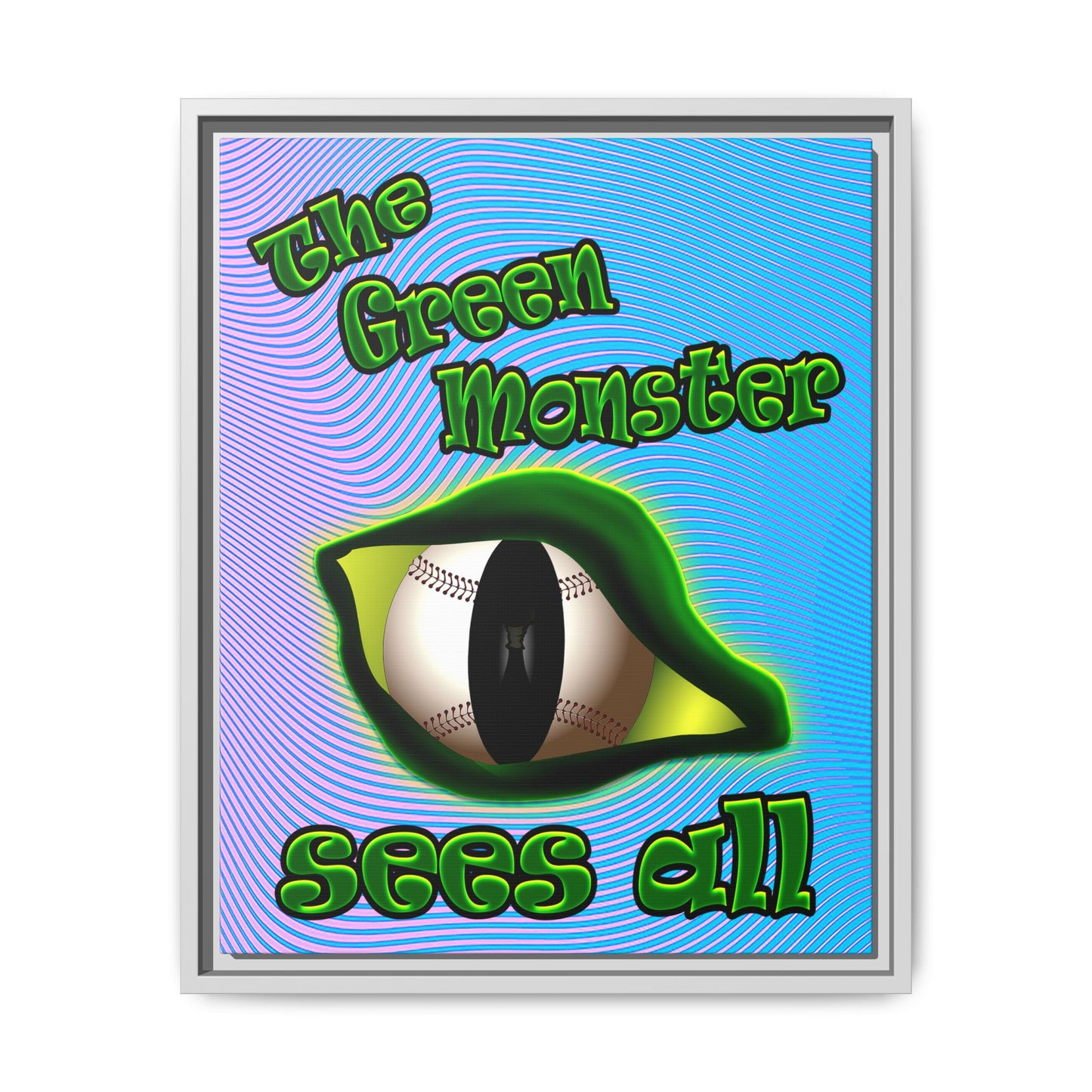 green monster - framed canvas art (light blue-purple wave)