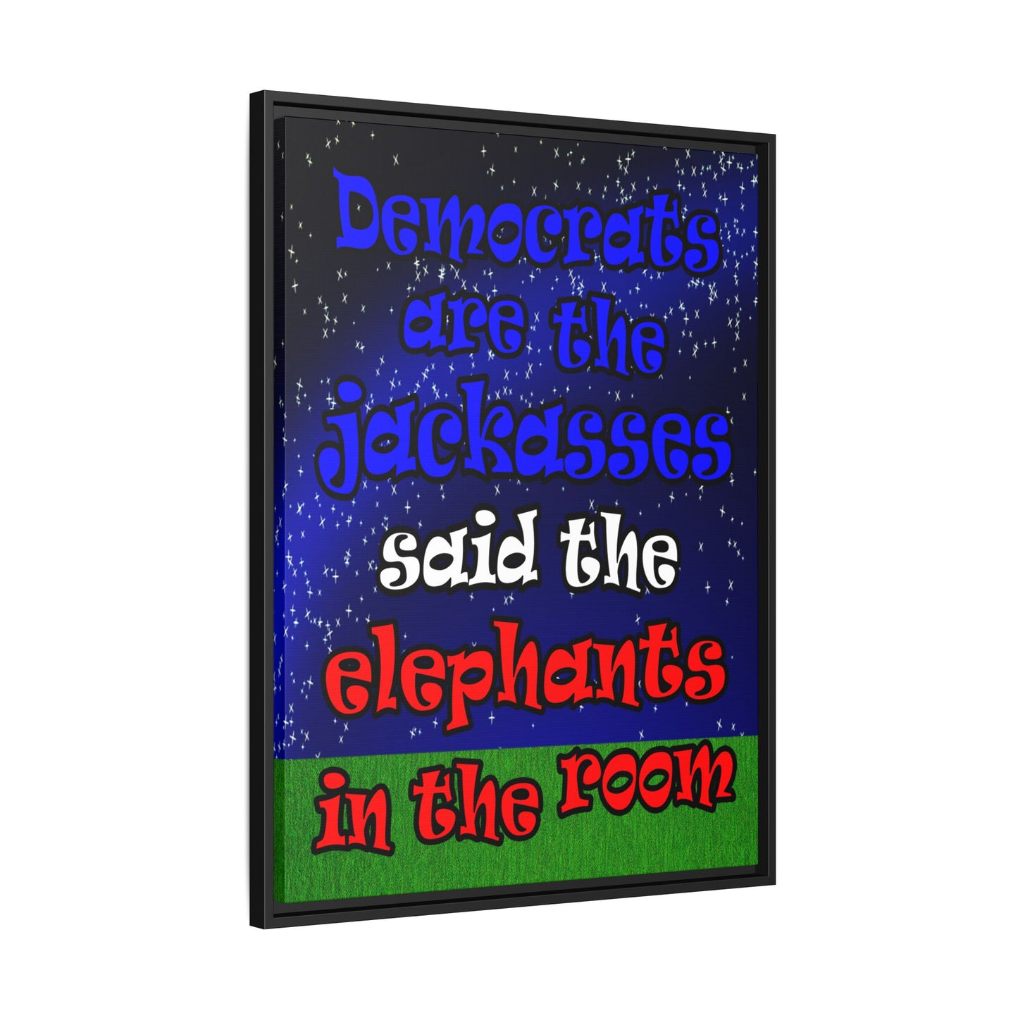 donkeys and elephants - framed canvas art ('snoops' background)