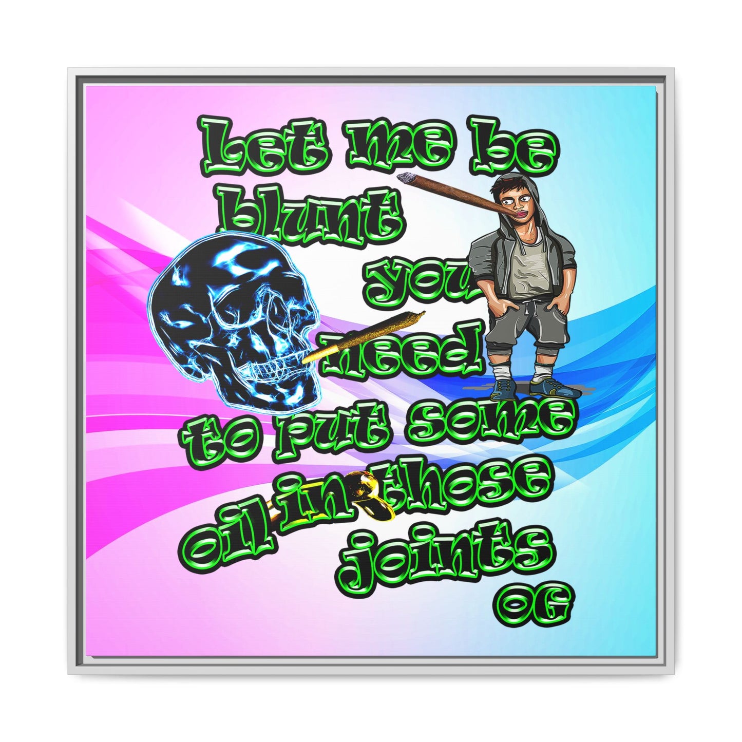 og - framed canvas art (light blue-pink wave)