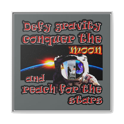 defy conquer reach - framed canvas art (dark grey)