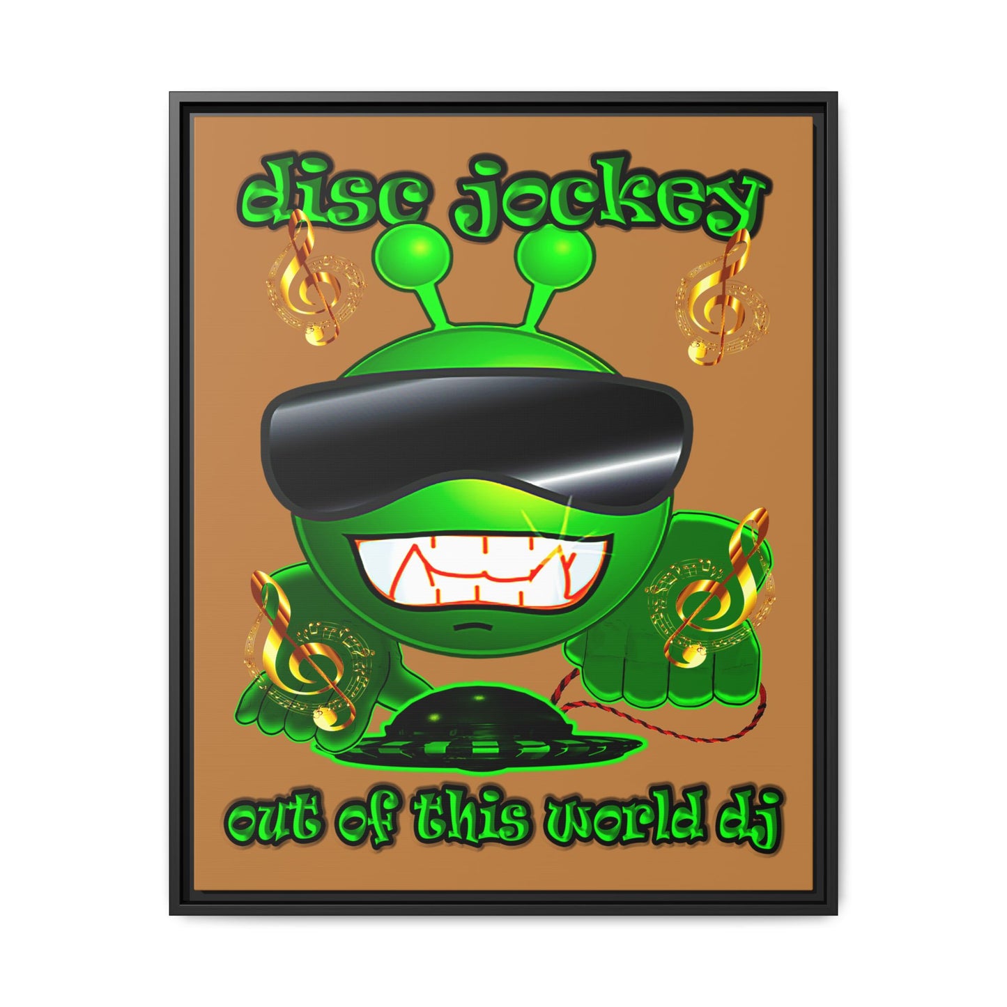 disc jockey - framed canvas art (light brown)