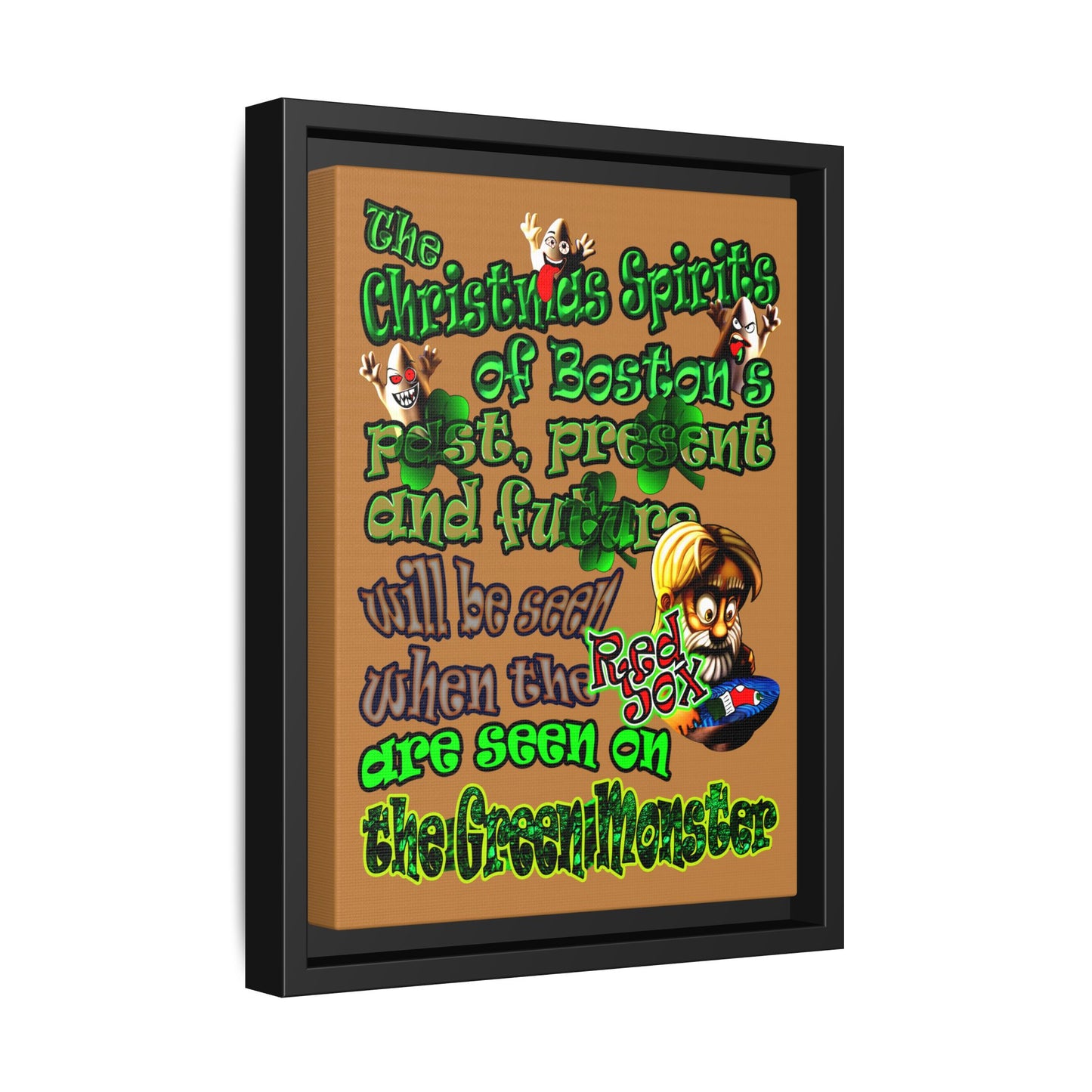 christmas spirits of boston - framed canvas art (light brown)