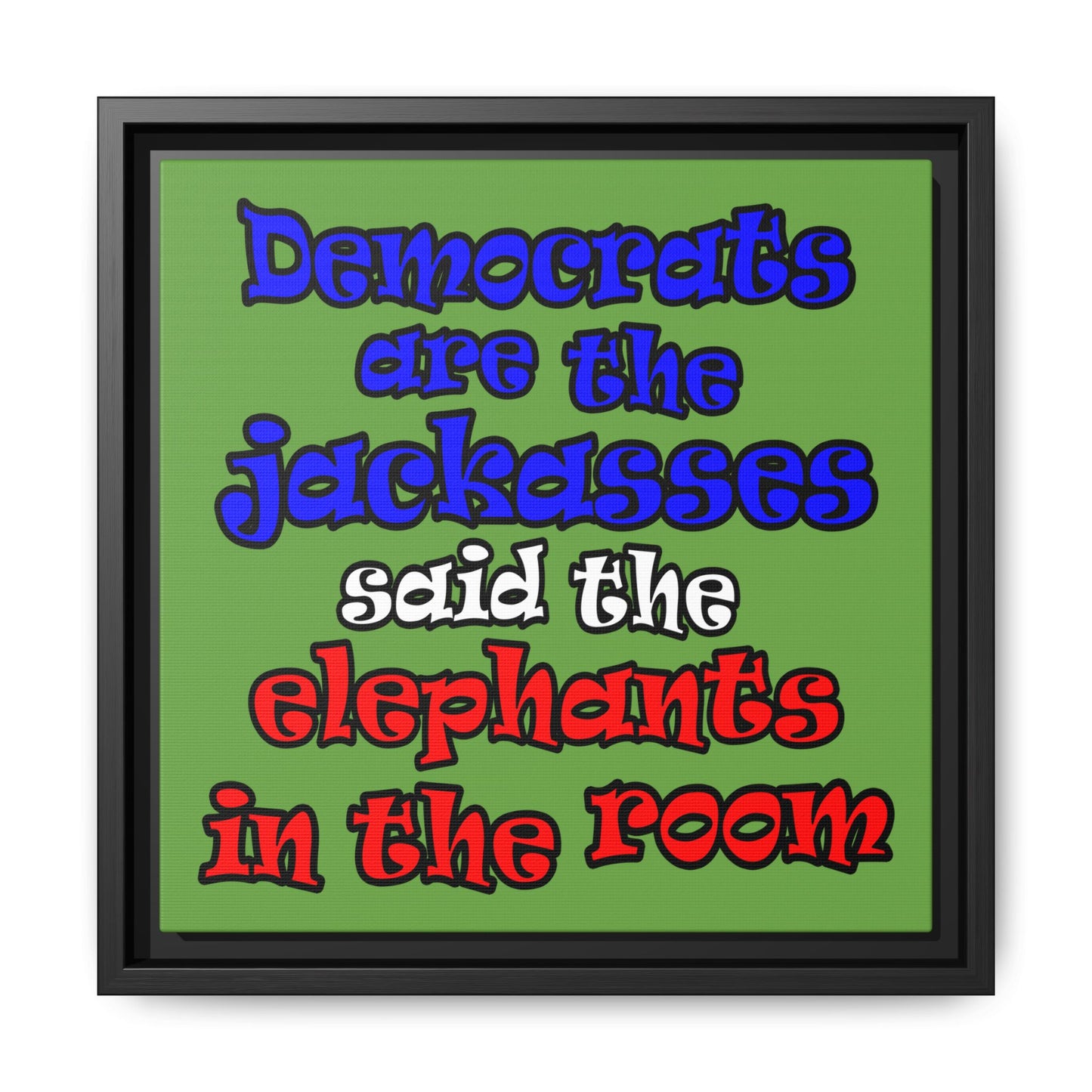 donkeys and elephants - framed canvas art (green)