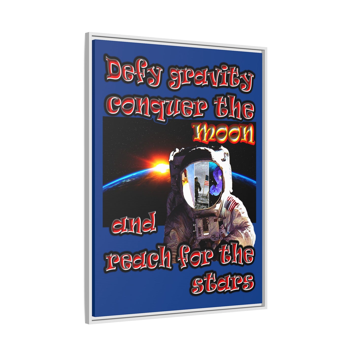 defy conquer reach - framed canvas art (dark blue)