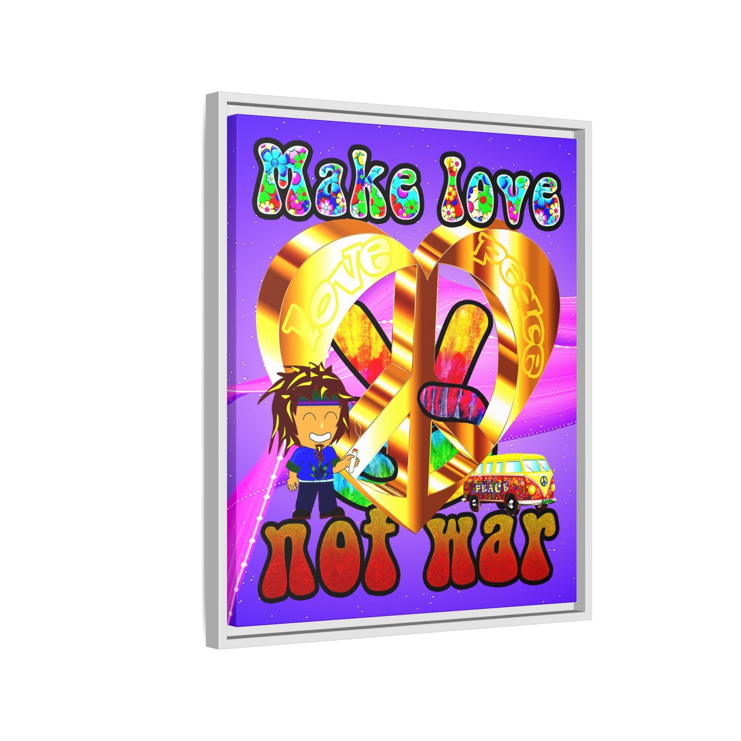 love peace - framed canvas art (purple-pink wave)
