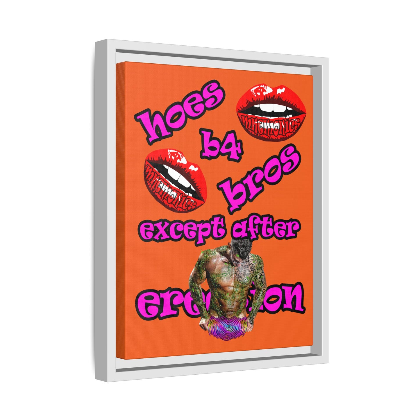 hoes b4 bros - framed canvas art (orange)